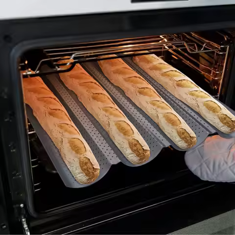 Baguette Bread Pan Nonstick for French Bread Baking Heat Resistant Perforated 4 Loaves Loaf Bake Mol