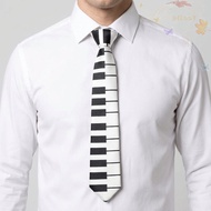 BLISS Piano Necktie, Slim White Men Tie, Classic Black College Style Smooth Music Tie Women