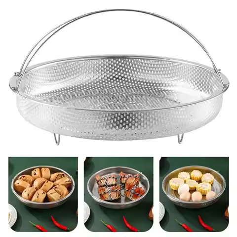 Stainless Steel Food Steamer Basket Pressure Cooker Steamer Basket with Handle Steaming Grid Drain D