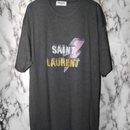 Yves Saint Laurent YSL Lightning Gray White Printed Round Neck Short Sleeve Loose T-shirt for Men and Women Couples
