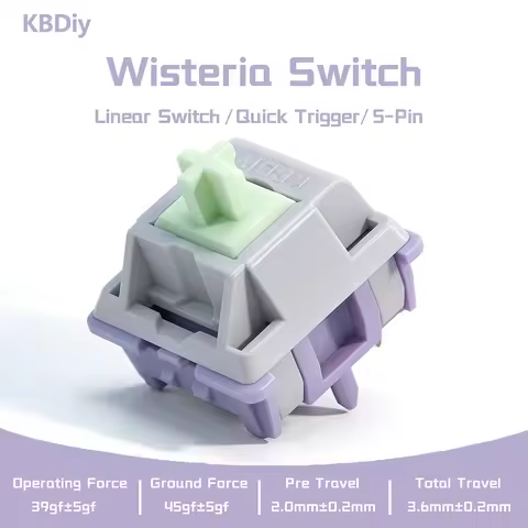 KBDiy Linear Switch Wisteria 5-PIN 39gf Pre Lubed POM Creamy Switches For Custom DIY 60% Gaming Mech