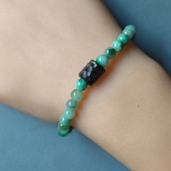 天然緬甸綠飄花翡翠圓珠 檀木珠手串手鍊
