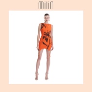 [MILIN] Boat neckline with Milin M logo decorated on straps at hem Sleeveless dress เดรสสั้นแขนกุดตก