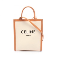 【二手】Celine CELINE小型直式 Cabas 手提包 192082BNZ.02NT 象牙白/ブラウン/黑色帆布皮革筆電 Cabas 小號