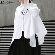 Fancystyle ZANZEA ผู้หญิง Asymmetric Hem Tunic เสื้อ Tee เสื้อปุ่มขนาดใหญ่ด้านบน