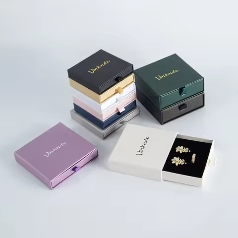 50pcs 9*9*3.2cm Paper Drawer Box Personalized DIY Slide Jewelry Packaging Storage Case Bulk Custom B
