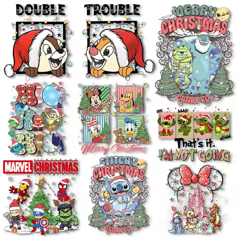Christmas Chip & Dale Mickey Minnie Iron on Transfers Heat Transfer Stickers for Clothes DIY Patches