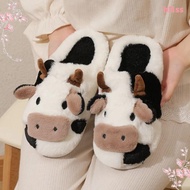 BLISS 1 pair Cow Plush Slippers, Non-slip Toe Wrap Winter Fluffy Slippers, Thick Sole Slippers Warm 