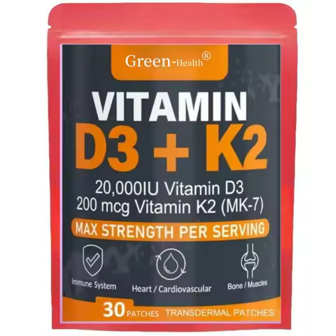30 Patches Vitamin D3 & K2 Transdermal Patches Support Strong Bones & Muscle, Calcium Absorption & I