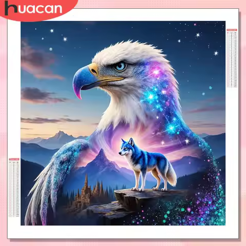 HUACAN Diamond Art 5d Eagle Animal Diy Home Decor Handicrafts Diamond Mosaic Wolf Mountain Landscape