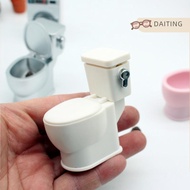 DAITING Nhà búp bê 1 12 Mô phỏng nhà vệ sinh xả nước với âm thanh nhà búp bê trang trí nội thất phòn