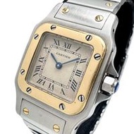 CARTIER Santos Galbe SM W20012C4 女士手錶，不鏽鋼/金石英機芯，米色錶盤/雙顏色