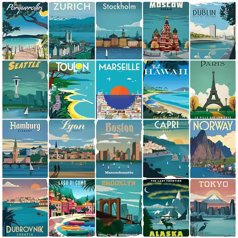 AZQSD Diamond Painting 5D City Scenic Landscape Full Round Drill Rhinestones Postcard Building Embro