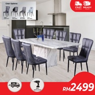 I HOME S020 / S022 Round Fully Marble Dining Table Set + 8 Chairs / Meja makan bulat marble / 8 kerusi