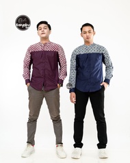 Baju Koko Lengan Panjang Kain Toyobo Fodu Kombinasi Batik HQ Warna Dusty Hijau Mint Wardah Lilac Bir