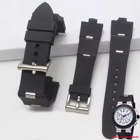 Silicone rubber strap for Bvlgari Watch Strap with notch DP42C14SVDGMT men's and women's Black Brace