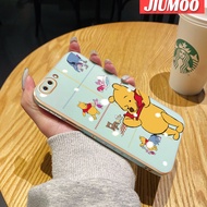 เคส JIUMOO สำหรับ OPPO A5 2018 A3s Realme A12E เคส C1ช้อนส้อมมีดหมีพูห์วินนี่ขอบดีไซน์ใหม่สี่เหลี่ยมบางเคสมือถือลายชุบบางกรอบกล้องฝาปิดเลนส์เต็มรูปแบบป้องกันเคสนิ่มกันกระแทก