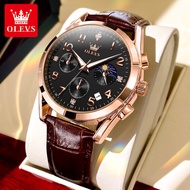 OLEVS watch for men original waterproof 2023 multifunctional chronograph calendar seiko sports leather watch arabic numeral scale