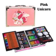 145pcs Art set Unicorn Design Aluminium Case Lukisan Pen Set Alat Tulis Pen Cat Air Pen Krayon Marke