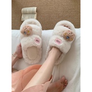 slippers for women bedroom slippers Thin Striped Furry Cotton Slippers - Adorable Bear Design for Wo