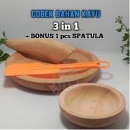 1 Set of Large Wooden Mortar and Pestle + 1 Mini Wooden Mortar and Pestle + Free Spatula Wooden Mort