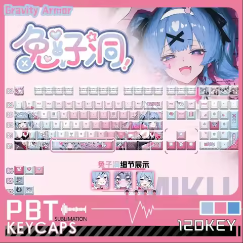 Miku Rabbit Hole Anime Theme Keycaps 120 Key Cherry Profile Mechanical Keyboard Game Cartoon Pink Bi