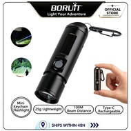 BORUiT Mini Keychain Flashlight Type‑C Rechargeable 100M Beam Distance Portable LED Torch Light For 