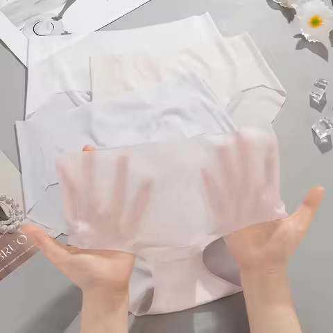 Women's Panties Ice Silk Seamless Underwear Ultra-thin Quick-drying Transparent Solid Color Briefs P