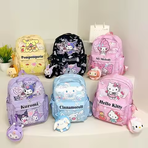 Sanrio Hello Kitty Kuromi Girls Backpack Cute Cartoon School Bag for Children Lightweight Durable Ki