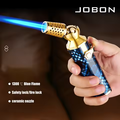 JOBON Blue Flame Gun Lighter 360° Rotatable Lighter Head Safety Lock Design Continuous Ignition Flam