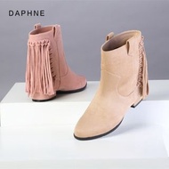 Daphne/達芙妮旗下vivifleurs 低跟冬靴甜美流蘇方跟短靴 全新清倉 挑戰最低價 任選3件免運費