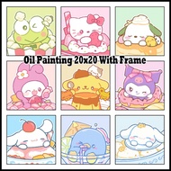 Ready Stock | Sanrio Cartoon Digital Oil Paint 20x20cm Canvas Painting By Number With Frame Children's gifts 三丽鸥卡通儿童数字油画