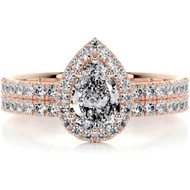 4 CT Pear Cut Halo Wedding Ring Set Handmade Engagement Ring for Women Anniversary Promise Gifts for