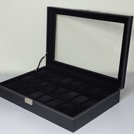 Premium PU Leather Watch Display Storage BOX CASE 24 SLOT BLACK