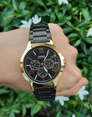 นาฬืกา Casio รุ่น MTP-V300GB-1A นาฬิกาผู้ชาย สายสแตนเลสสีดำ /ทอง รุ่นใหม่ล่าสุด ของแท้ 100% รับประกันสินค้า1ปีเต็ม