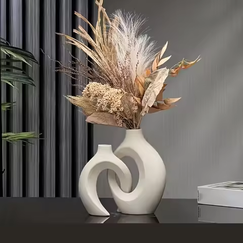 A Top Quality Hollow Nordic Modern Vase Set Of 2 For Modern Home Decor, Plastic Imitation Hollow Flo