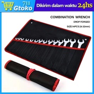 14 Slots Tas Penyimpanan Kunci Pas / Ring 12 Saku Model Gulung Bahan Kanvas Roll Wrench Bag