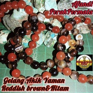 Gelang Batu Akik Yaman "Natural Stone" Reddish brown & Hitam suluh tembus Cahaya