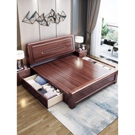 Walnut All Solid Wood Bed Modern Simple Double Bed 2x2.2 Large Bed Storage Master Bed Factory Direct