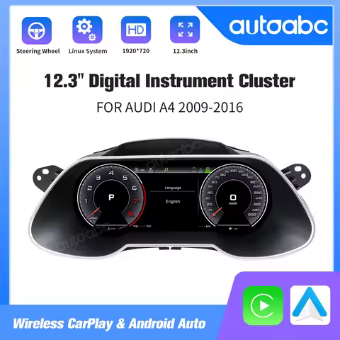 AUTOABC 12.3' LCD Digital Dashboard Cluster Wireless CarPlay Android Auto FOR AUDI A4 2009-2016 year