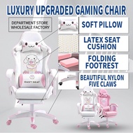 DFR 【SG Local Seller】Pink Gaming Chair Computer Chair Home Office Chair Adjustable Chair Ergonomic Chair E-Sports Chair Study Learning Chair PU Leather With Footrest Girl Cartoon Chair With Latex Air Cushion Gaming Chair Pink Racing Chair