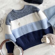Young Boy's 80s Contrast Color Wide Stripe Patchwork Chunky Knit Sweater,Back-To-School Winter Cloth