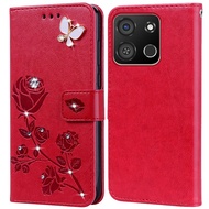 Diamond Embossing Print Rose Phone Case For Itel A05S A663L Book Leather Full Silicone Cover