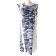 成色極佳 ★ 正品 Mina Perhonen KS3325 OCEANRIBON鏤空設計 100% 亞麻無袖連身裙，海軍藍和白色拼接。日本製造