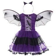 เครื่องแต่งกายของแม่มดสำหรับชุดเด็กอายุ 2-9 ปีชุดเด็กฮัลโลวีนชุดสำหรับเด็กผู้หญิงที่มีหมวก 2 ตัวพร้อ