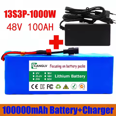13S3P 48V 100Ah High Capacity Lithium-ion Battery Pack - 1000W BMS Rechargeable for 54.6V E-bike Ele