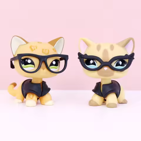 2 pcs Minilpsshop Shop Bobble Head Toys Shorthair Cat #886 With Blue Eyes And Chocolate #1120 With G