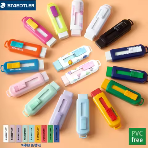1PC Staedtler Sliding Retractable Pencil Eraser with Plastic Sleeve, Assorted Soft Pastel Color Comf