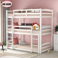 Triple decker Solid Wood Bunk Bed, Double Decker Solid Wood/ Solid Kayu Bunk Bed/Katil Budak/Katil 3