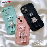 Korean style Casing For OPPO A57 A77 A57E A57S A77S 4G A1 A98 F23 A79 5G F1 Plus R17 Pro R15 R11S Plus R11 Reno Z Phone Case Wavy With Bear Holder Soft TPU Mobile Back Cover